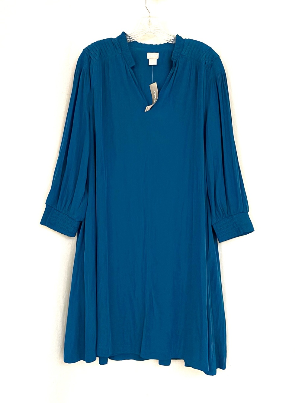 Chico's Blue V-Neck 3/4 Sleeve Dress
